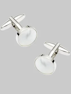 Tie Bars & Cufflinks-Pronto Uomo Round Mother-of-Pearl Cufflinks Silver