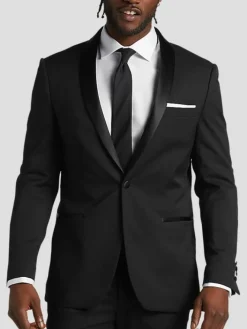 Tuxedos|Big & Tall Suits-Wilke-Rodriguez Shawl Lapel Slim Fit Tuxedo Formal Black