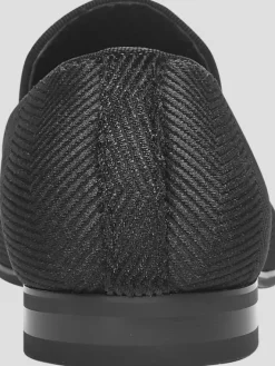 Loafers & Slip-ons|Dress & Formal Shoes-Moretti Silas Velvet Chevron Smoking Shoes Black