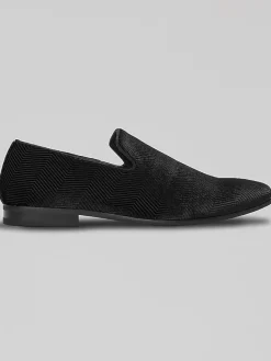 Loafers & Slip-ons|Dress & Formal Shoes-Moretti Silas Velvet Chevron Smoking Shoes Black