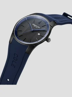 Watches-Kenneth Cole Silicone Strap Watch Blue