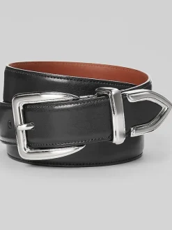 Belts-Egara Silver Tip Faux Leather Belt Black