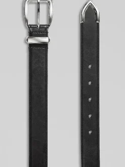 Belts-Egara Silver Tip Faux Leather Belt Black