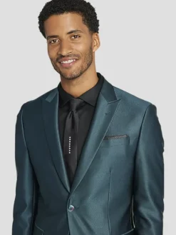 3-piece Suits|Suit Separates-Egara Skinny Fit Peak Lapel Shiny Suit Jacket Black