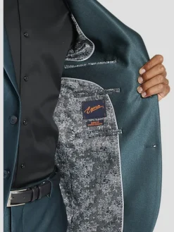 3-piece Suits|Suit Separates-Egara Skinny Fit Peak Lapel Shiny Suit Jacket Black