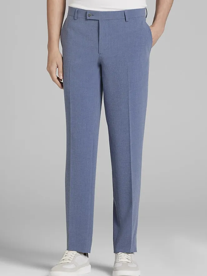 Big & Tall Pants|Big & Tall Suits-Egara Skinny Fit Seersucker Suit Pants Chambrary Seersucker