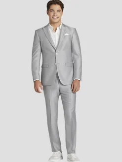 Suit Separates|3-piece Suits-Egara Skinny Fit Shiny Suit Jacket Pewter Shiny