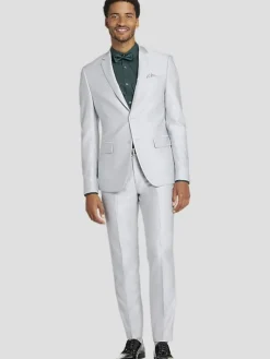 3-piece Suits|Suit Separates-Egara Skinny Fit Shiny Suit Jacket Platinum