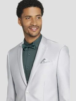 3-piece Suits|Suit Separates-Egara Skinny Fit Shiny Suit Jacket Platinum