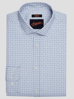Patterned Dress Shirts|Dress Shirts-Egara Skinny Fit Spread Collar Medallion Dress Shirt Blue