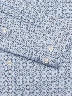 Patterned Dress Shirts|Dress Shirts-Egara Skinny Fit Spread Collar Medallion Dress Shirt Blue