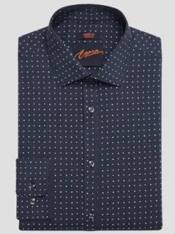 Dress Shirts|Patterned Dress Shirts-Egara Skinny Fit Square Dress Shirt Navy