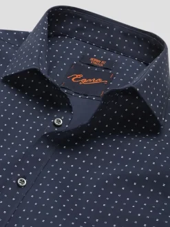 Dress Shirts|Patterned Dress Shirts-Egara Skinny Fit Square Dress Shirt Navy