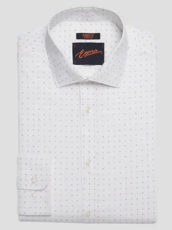 Big & Tall Dress Shirts|Patterned Dress Shirts-Egara Skinny Fit Square Pattern Dress Shirt Rust