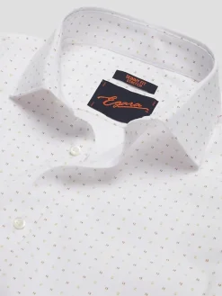 Big & Tall Dress Shirts|Patterned Dress Shirts-Egara Skinny Fit Square Pattern Dress Shirt Rust