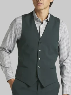 Big & Tall Suits|Vests-Egara Skinny Fit Suit Vest Dark Green