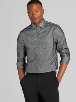 Solid Dress Shirts|Dress Shirts-Egara Skinny Fit Twill Dress Shirt Black