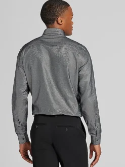 Solid Dress Shirts|Dress Shirts-Egara Skinny Fit Twill Dress Shirt Black