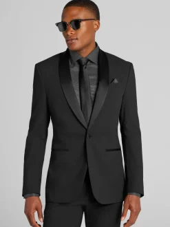 Solid Dress Shirts|Dress Shirts-Egara Skinny Fit Twill Dress Shirt Black
