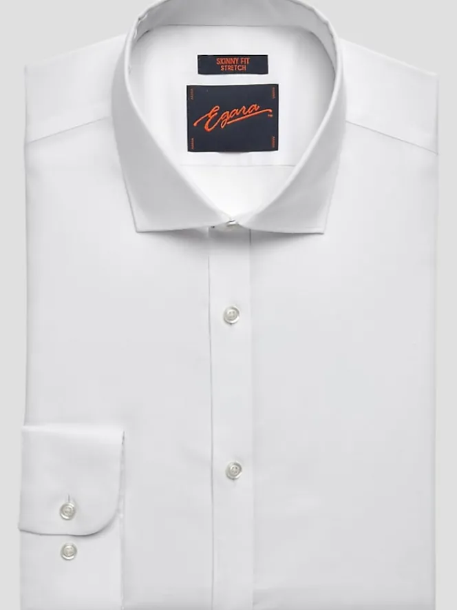 Solid Dress Shirts|Dress Shirts-Egara Skinny Fit Wrinkle-Resistant Dress Shirt Tuxedo White