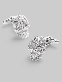 Tie Bars & Cufflinks-Pronto Uomo Skull Cufflinks Silver