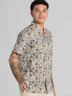 Button Up Shirts-Paisley &Amp; Gray Slim Fit Camp Shirt Brown And Olive