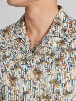 Button Up Shirts-Paisley &Amp; Gray Slim Fit Camp Shirt Brown And Olive