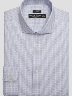 Dress Shirts|Patterned Dress Shirts-Pronto Uomo Slim Fit Check Spread Collar Dress Shirt Blue/Red