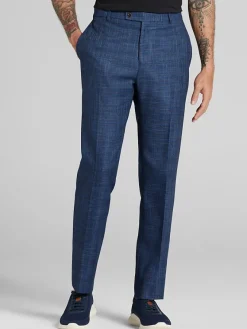 Big & Tall Pants|Big & Tall Suits-Paisley &Amp; Gray Slim Fit Check Suit Pants Blue Check