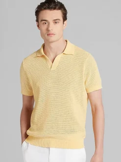 Polos-Paisley &Amp; Gray Slim Fit Chenille Johnny Collar Polo Yellow
