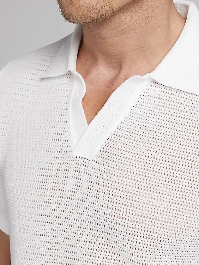 Polos-Paisley &Amp; Gray Slim Fit Chenille Johnny Collar Polo White