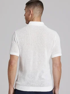 Polos-Paisley &Amp; Gray Slim Fit Chenille Johnny Collar Polo White