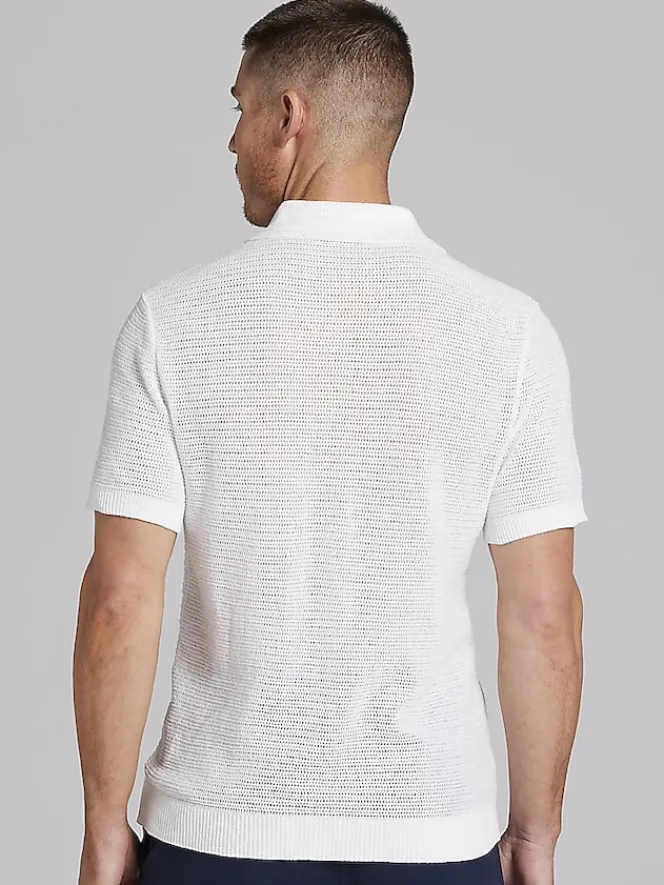 Polos-Paisley &Amp; Gray Slim Fit Chenille Johnny Collar Polo White