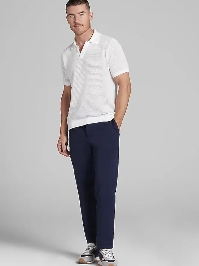 Polos-Paisley &Amp; Gray Slim Fit Chenille Johnny Collar Polo White