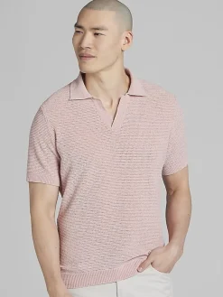 Polos-Paisley &Amp; Gray Slim Fit Chenille Johnny Collar Polo Red