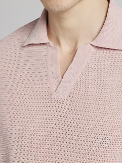 Polos-Paisley &Amp; Gray Slim Fit Chenille Johnny Collar Polo Red