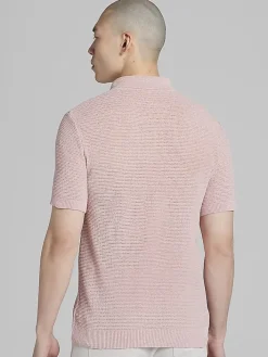 Polos-Paisley &Amp; Gray Slim Fit Chenille Johnny Collar Polo Red