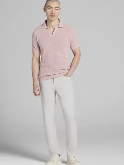 Polos-Paisley &Amp; Gray Slim Fit Chenille Johnny Collar Polo Red