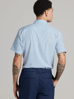 Button Up Shirts|Casual Shirts-Awearness Kenneth Cole Slim Fit Circular Squares 4-Way Stretch Button Up Shirt Blue