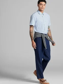 Button Up Shirts|Casual Shirts-Awearness Kenneth Cole Slim Fit Circular Squares 4-Way Stretch Button Up Shirt Blue