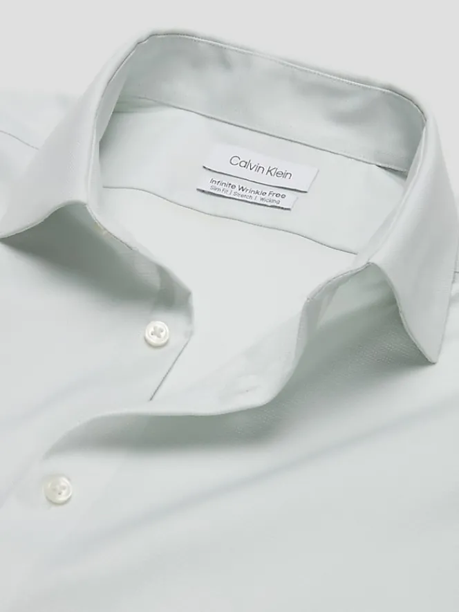 Patterned Dress Shirts|Designer Dress Shirts-Calvin Klein Slim Fit Cotton Blend Textured Dress Shirt Lt Green Check