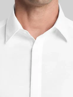 Dress Shirts|Formal Shirts-Calvin Klein Slim Fit Covered Placket Formal Shirt Black