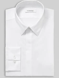 Dress Shirts|Formal Shirts-Calvin Klein Slim Fit Covered Placket Formal Shirt Black