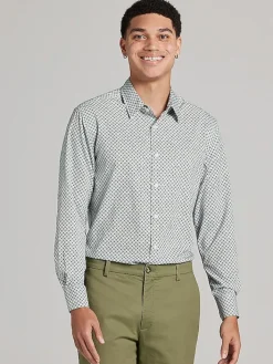 Button Up Shirts|Casual Shirts-Awearness Kenneth Cole Slim Fit Diamond Geo 4-Way Stretch Button Up Shirt Olive