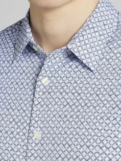 Button Up Shirts|Casual Shirts-Awearness Kenneth Cole Slim Fit Diamond Geo 4-Way Stretch Button Up Shirt Blue