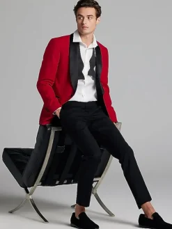 Big & Tall Sport Coats|Sport Coats-Egara Slim Fit Dinner Jacket Red