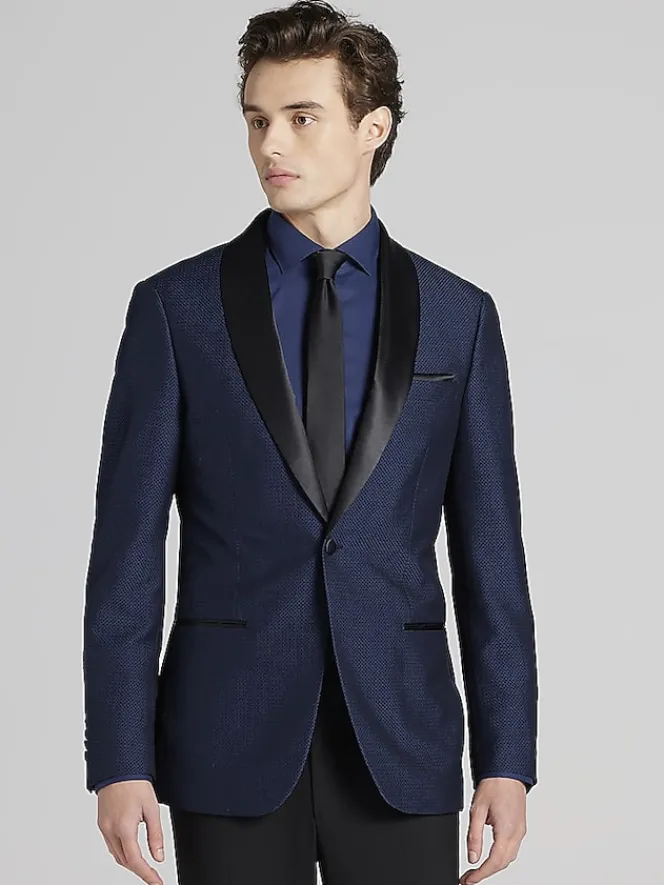 Dinner Jackets-Egara Slim Fit Dinner Jacket Navy Diamond Jacquard