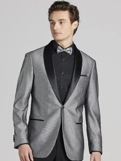 Dinner Jackets|Sport Coats-Egara Slim Fit Dinner Jacket Black/Silver Herringbone