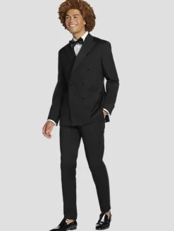 Tuxedos|Big & Tall Tuxedos-BLACK by Vera Wang Slim Fit Double Breasted Tuxedo Jacket Black Formal