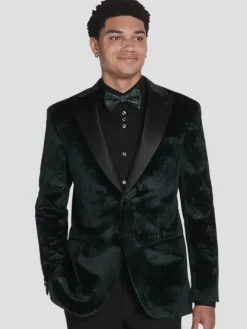 Dinner Jackets-Egara Slim Fit Embossed Velvet Paisley Dinner Jacket Green